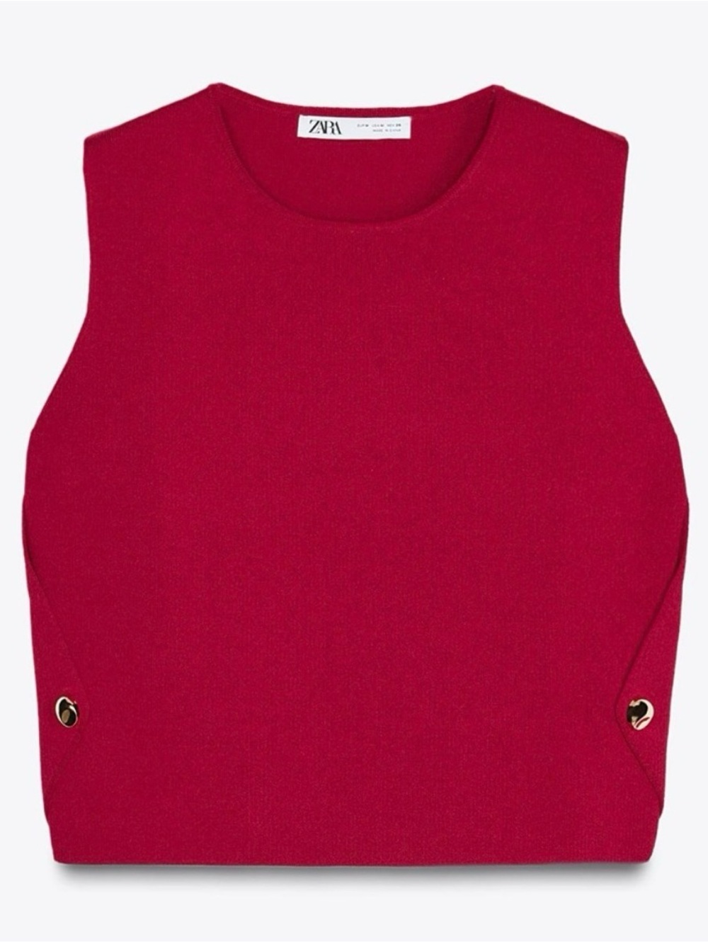 Zara Crimson Sleeveless Knit Tank with Side Button Detail